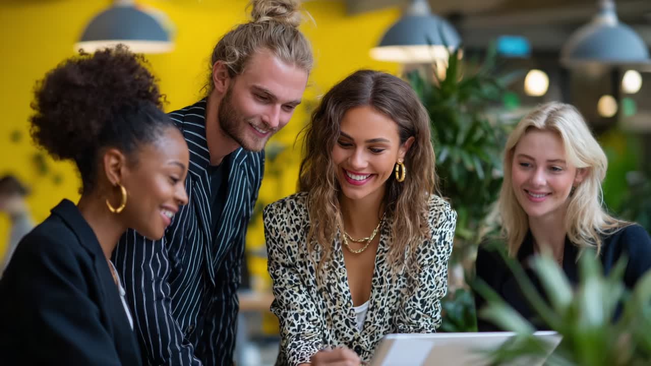 Diverse business team collaborating in a modern office