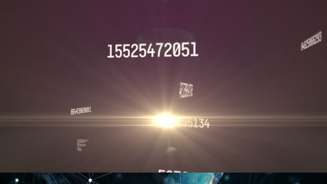 animación del cambio de números y procesamiento de datos con luz brillante