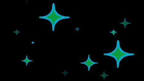 animation blue stars shape sparkles on black background.