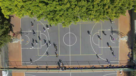 4k drone footage of people playing basketball