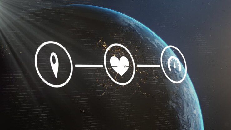 Animation of network of icons over globe