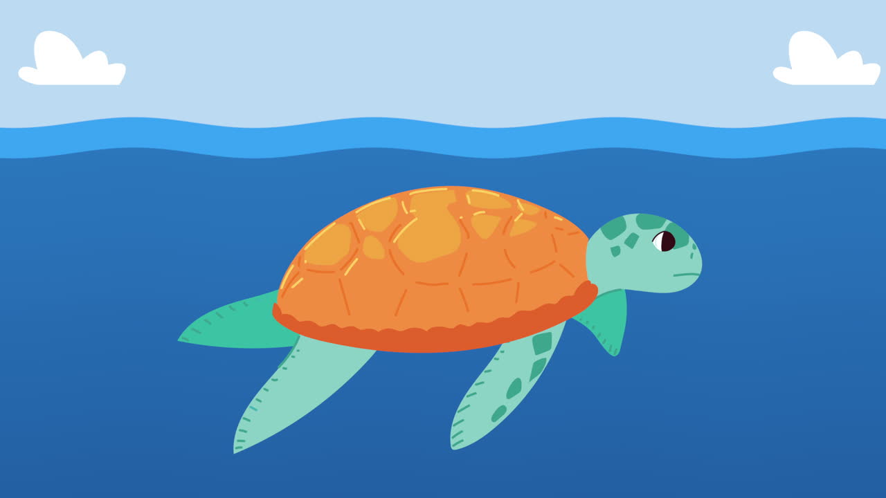 ecology animation with cute turtle swiming