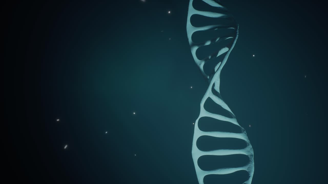 animación renderizada en 3d de una molécula de adn giratoria en un fondo azul. concepto de genética