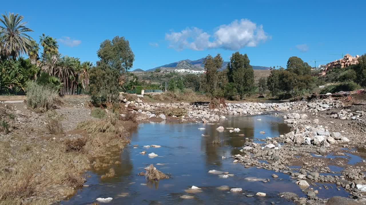 Descending into the river with beautiful blue sky and mountain views