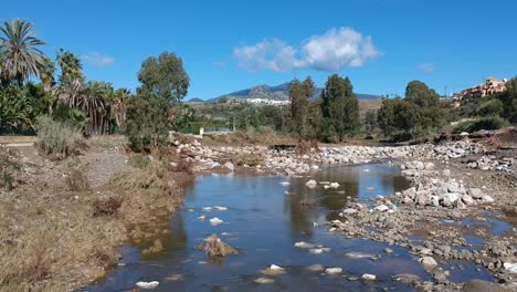 descending into the river with beautiful blue sky and mountain views