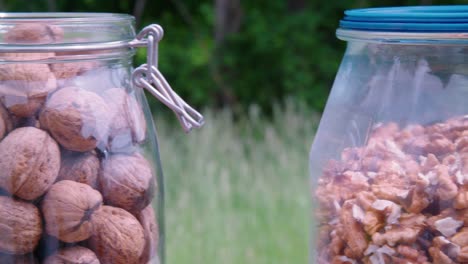 Walnuts in glasses - whole and cracked