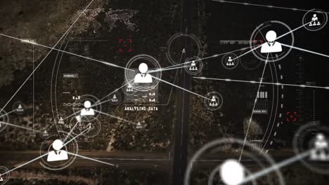 Animation-of-network-of-connections-with-icons-over-cityscape