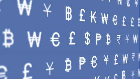 animation of multiple currency symbols moving against blue background