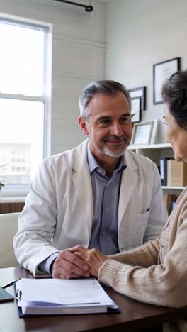 a woman are sitting at a desk with a doctor.
