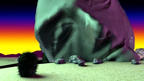 an animated surrealistic landscape with vaporwave influence