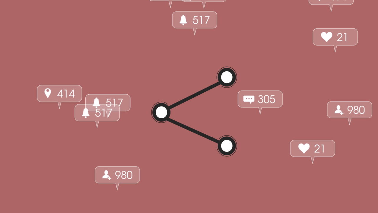 animación de iconos de redes sociales con números sobre el icono en fondo rojo