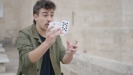 street magic performance with cards