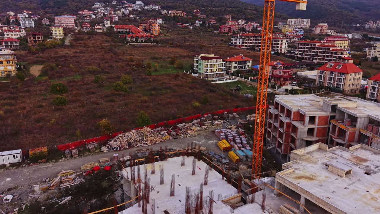 Construction site showing foundation works at a developing area