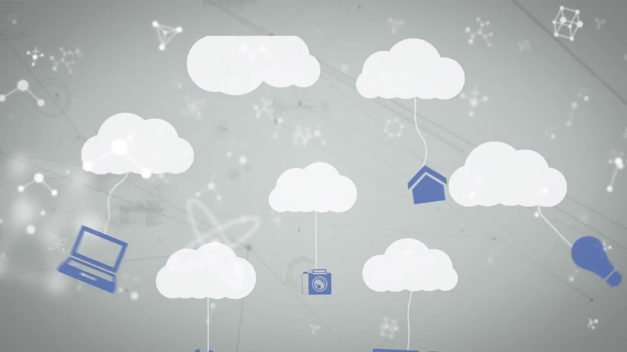 아이콘과 연결 네트워크를 가진 디지털 클라우드의 애니메이션