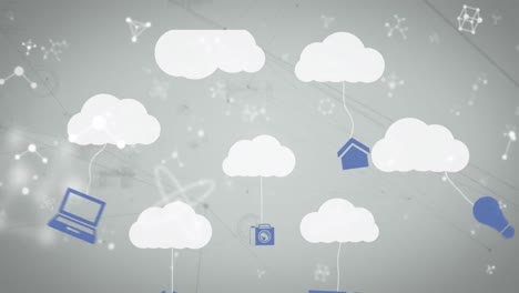 animazione di nuvole digitali con icone e rete di connessioni