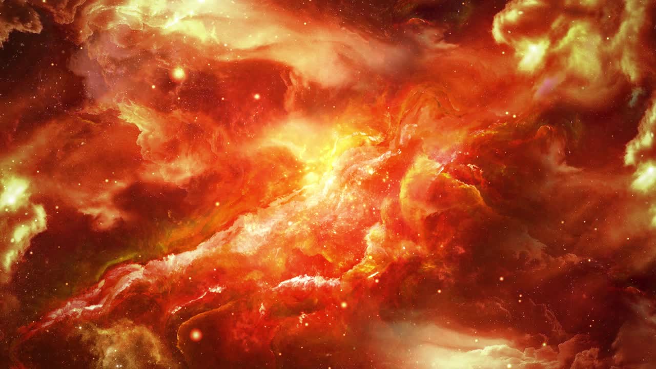 4K Particles And Stars Flying Moving On A Red Galaxy With Orion Nebula 4K is motion Loop Animation