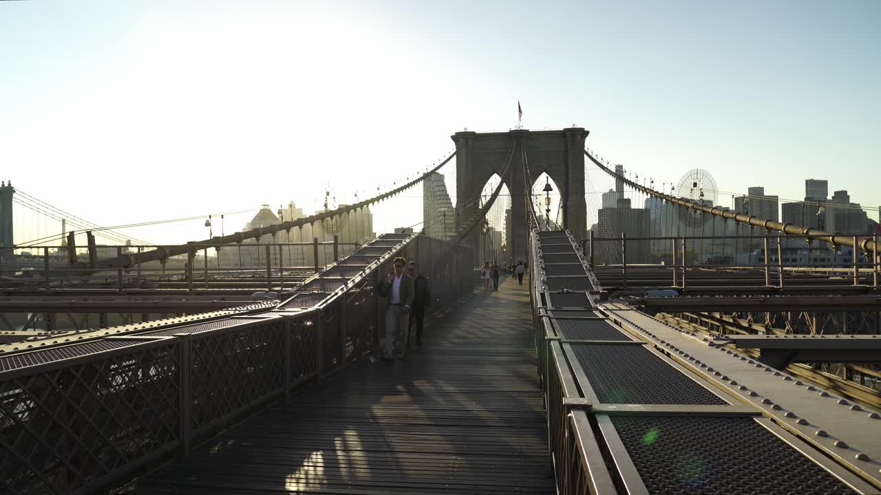 Walking the Brooklyn Bridge at Sunset