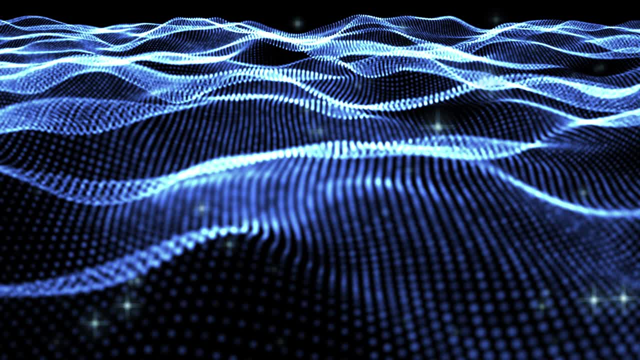 Abstract motion background of blue particle wave