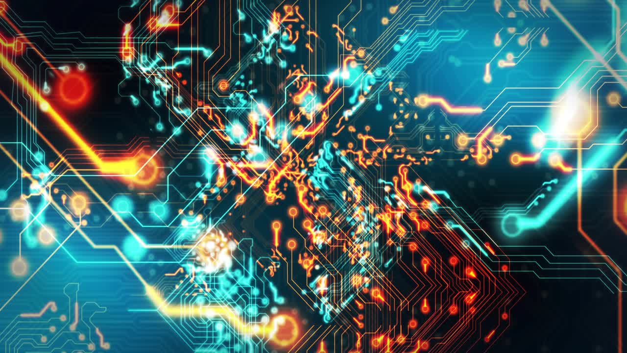 Circuitry visualization pulsing from peripheral sparks, camera dollying revealing HUD telemetry