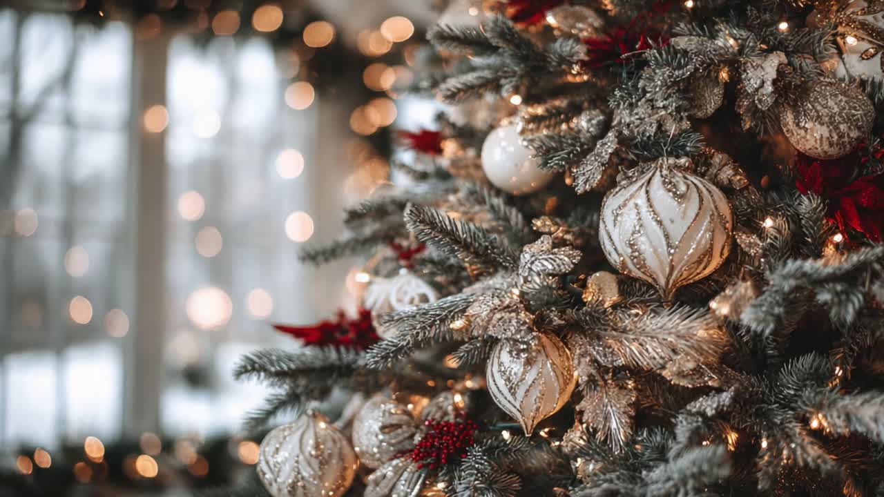 A Beautifully Decorated Christmas Tree with Sparkling Ornaments and Twinkling Lights Creates a Magical Holiday Atmosphere in a Cozy, Festive Setting