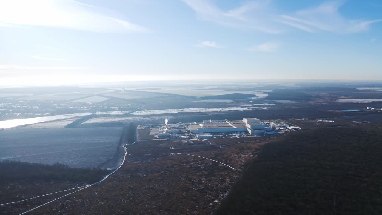 Aerial view of industrial zone. View of the urban industrial district from the air