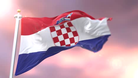 bandera de croacia agitando el viento al atardecer, bucle