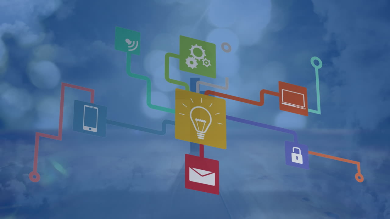 크로스 및 라이트 스 위의 아이콘으로 연결 네트워크의 애니메이션