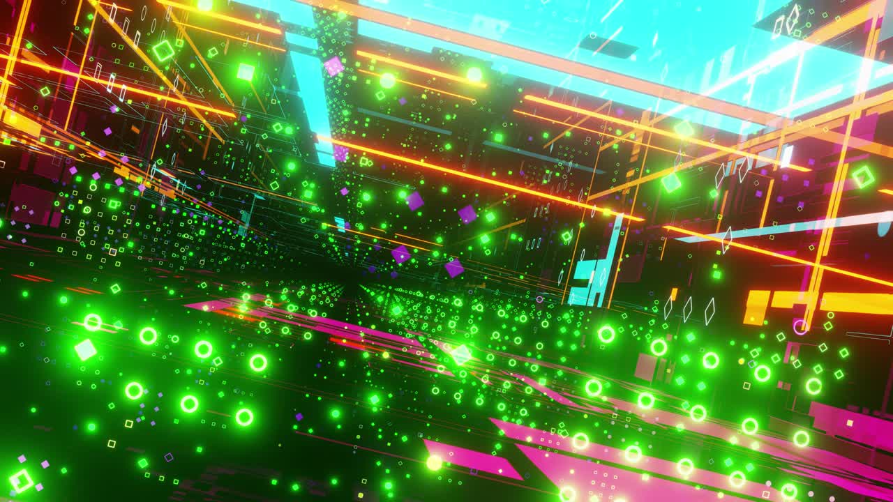 밝은 네온 불빛으로 회전하는 터널. 루프 애니메이션