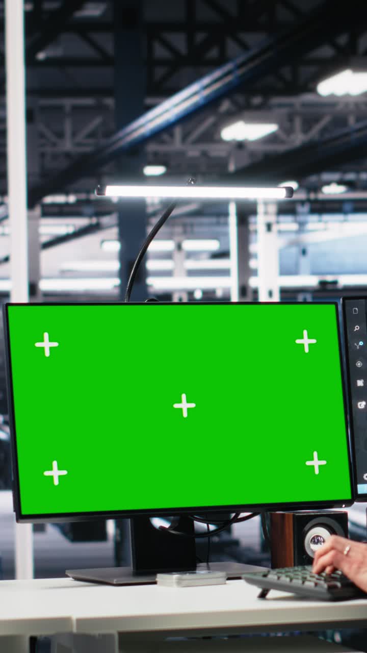 Vertical video Data center technician managing AI systems using mockup PC