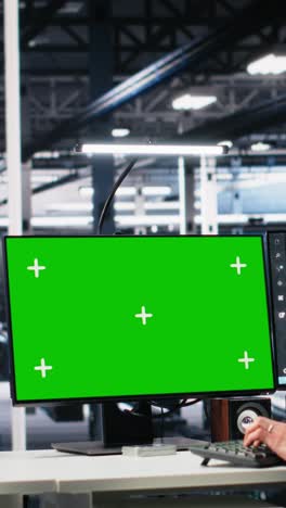 vertical video data center technician managing ai systems using mockup pc