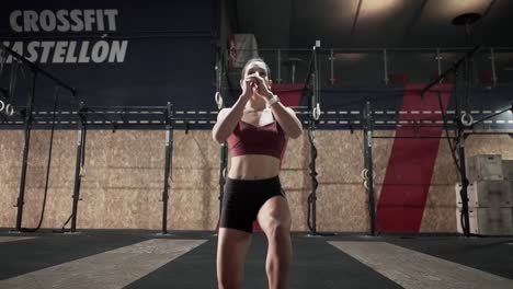 woman performing lunges in a crossfit gym