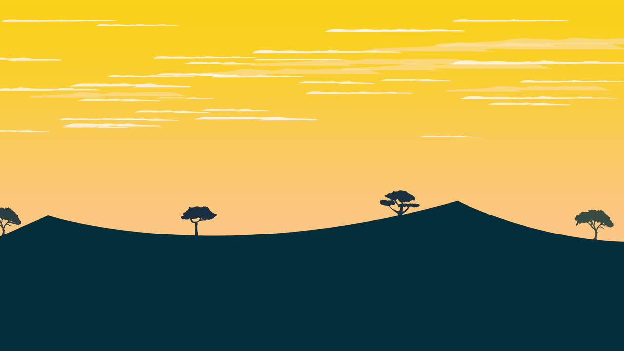 fondo de animación de dibujos animados con puesta de sol y montaña 3