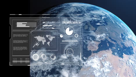 Animation-Der-Digitalen-Datenverarbeitung-über-Dem-Globus-Auf-Dunklem-Hintergrund