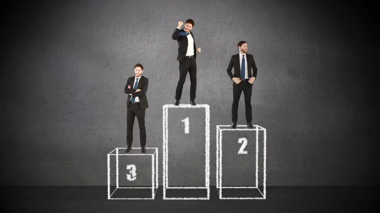 포디움 에 있는 사업가 의 복합 영상