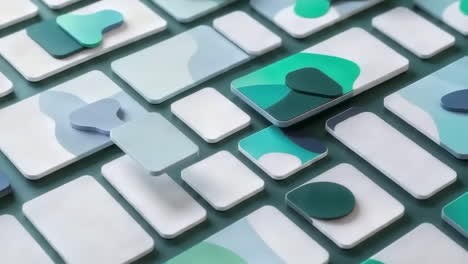 abstract pattern of geometric and organic shapes in green and blue tones