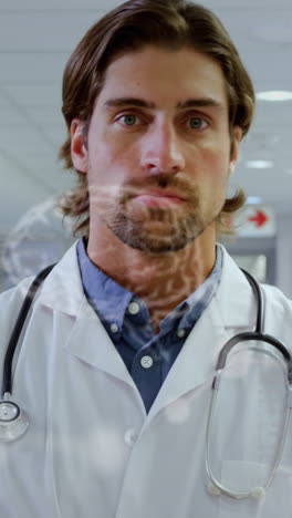 animación de un médico caucásico en el hospital sobre el procesamiento de datos