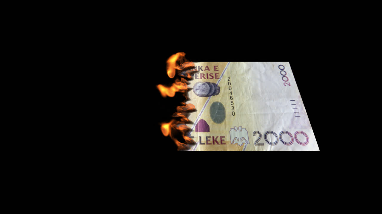 Burning Albanian 2000 Lek Banknote