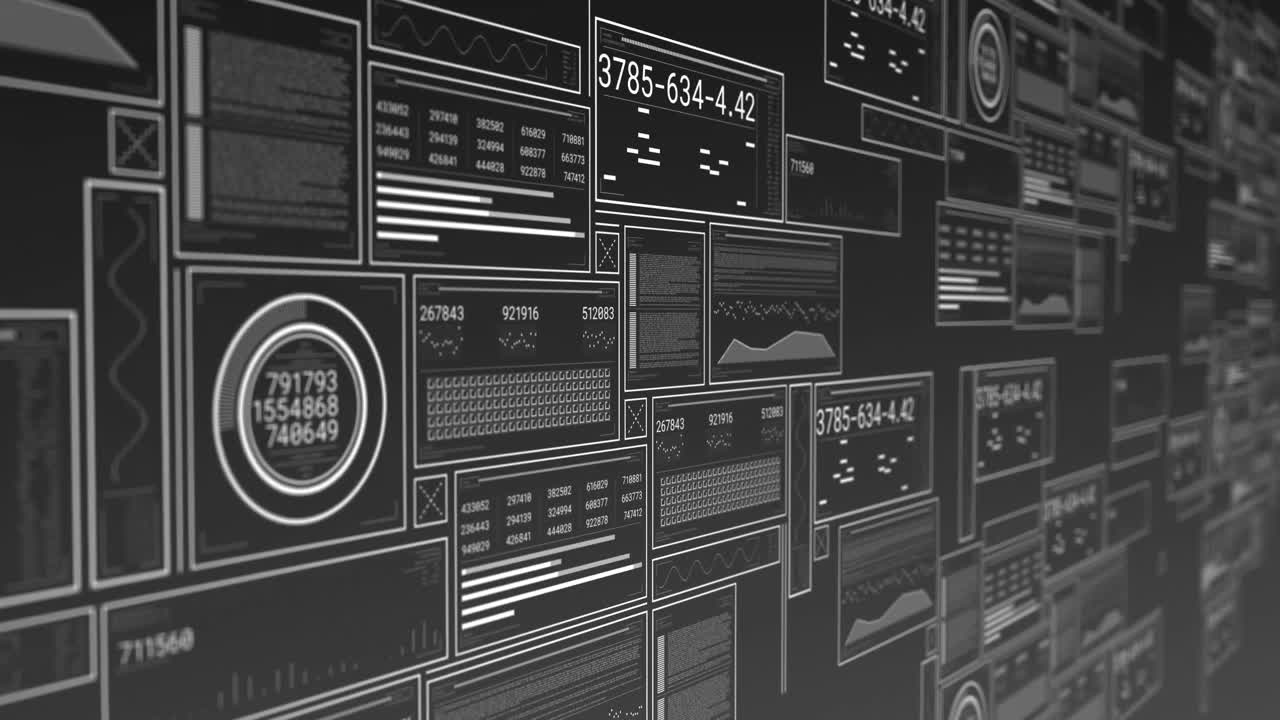 Animation of interface with data processing against grey background