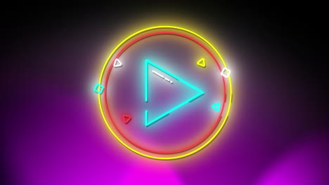 animación del icono del botón de reproducción digital de neón azul parpadeante en un círculo brillante