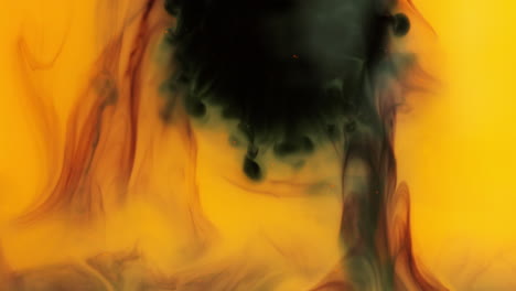 orange and black paint or dye dropped into water against white background to create swirling colourful smoke background 1