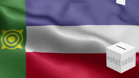 las papeletas vuelan a la caja para la selección de khakassia - caja de votación frente a la bandera - elección - voto - bandera de khkassia - bandera de khakassia de alto detalle - bandera nacional patrón de onda de khakissia elementos loopables - textura de tela y bucle sin fin