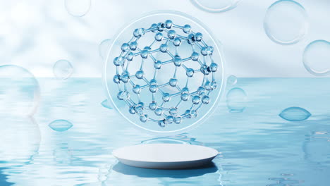 molecule with water surface background, 3d rendering.