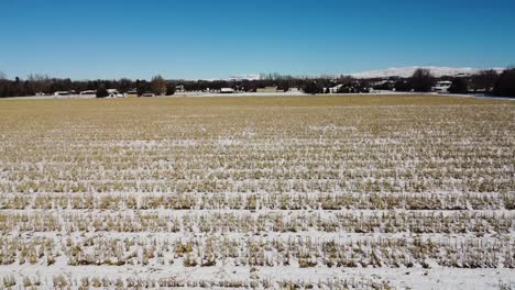 imágenes de drones del campo de trigo cubierto de nieve con tubos de hormigón