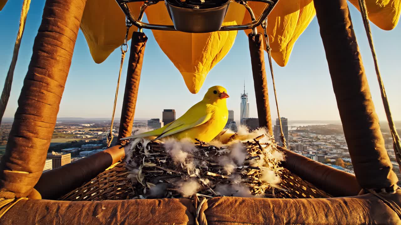 Sunflower Hot Air Balloon Over Cityscape