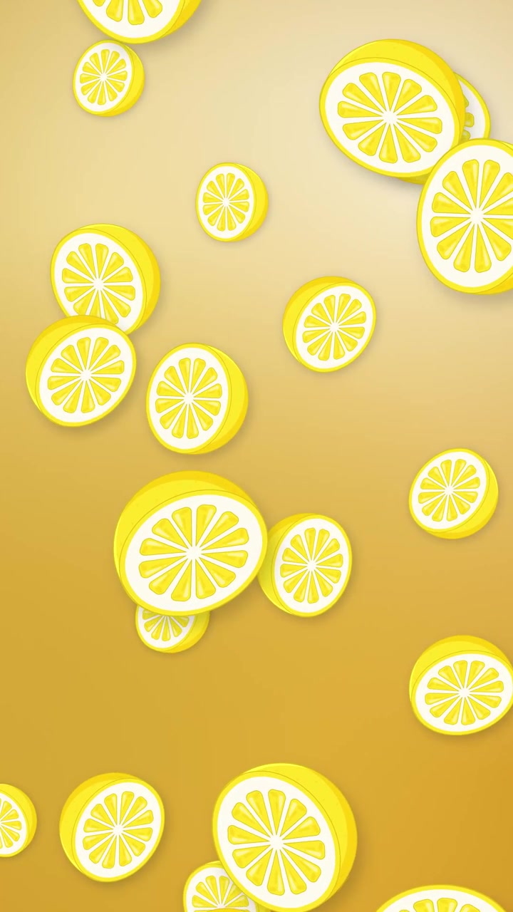 Fette di limone stilizzate cadono verticalmente su uno sfondo a rete con sfumatura gialla vibrante