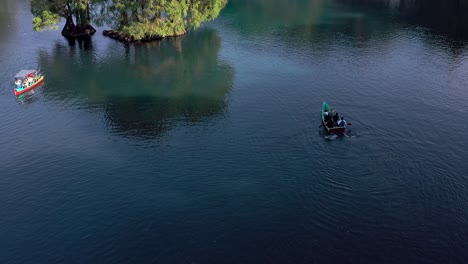 aerial: lago de camecuaro, boat, tangancicuaro, mexico