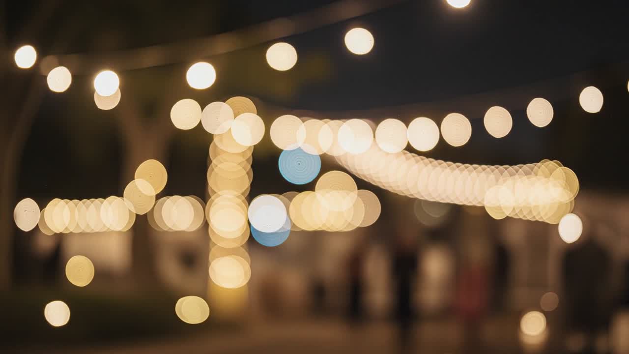 Abstract warm glowing bokeh lights forming soft circular patterns against dark background at night