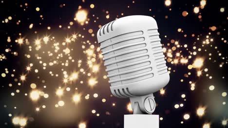 Animation-of-flying-glowing-lights-over-microphone-on-dark-background