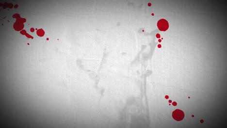 Animation-Von-Tropfen-Roten-Blutes,-Die-Mit-Grauen-Rauchschwaden-Auf-Weißem-Hintergrund-Fallen