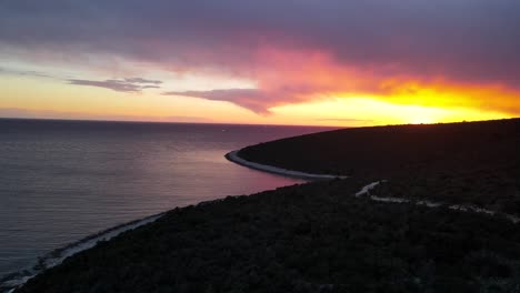 fire sunset along adriatic coast, uvala mrtvaska, croatia